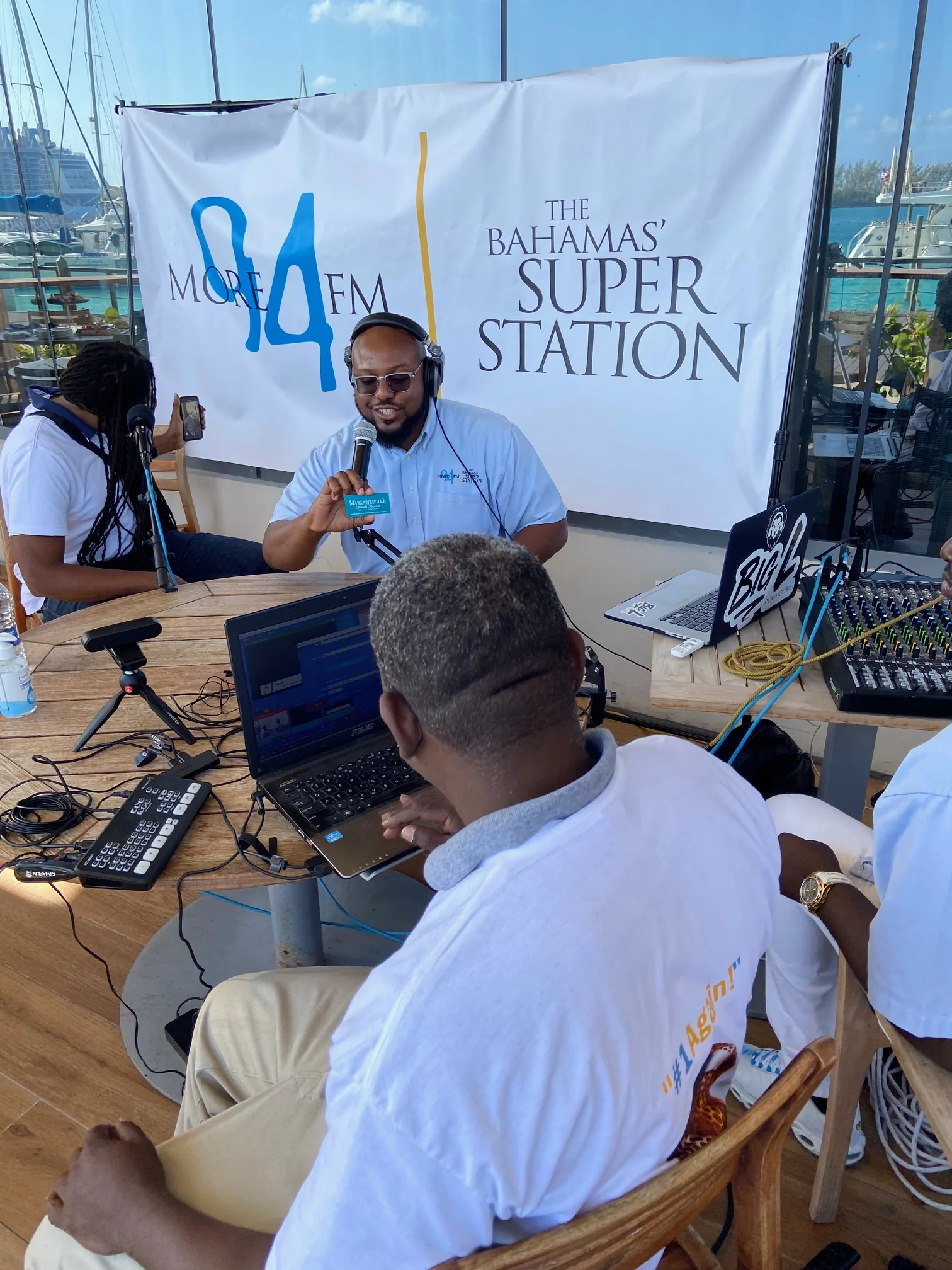 More 94 live broadcast with Bahamas Super Station banner